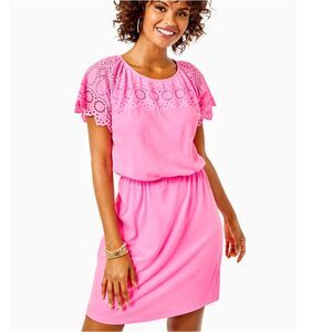 Lilly Pulitzer Taylinn Mini Dress Eyelet Embroidered Prosecco Pink S NWD 279276
